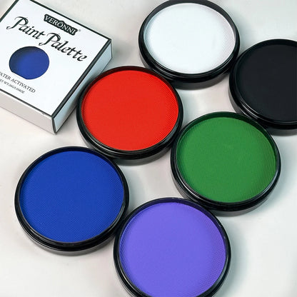 30g Water-Activated Monochromatic Face & Body Paint Coloring with brush Cosmetic Face Paint Halloween Party Body Painting Makeup