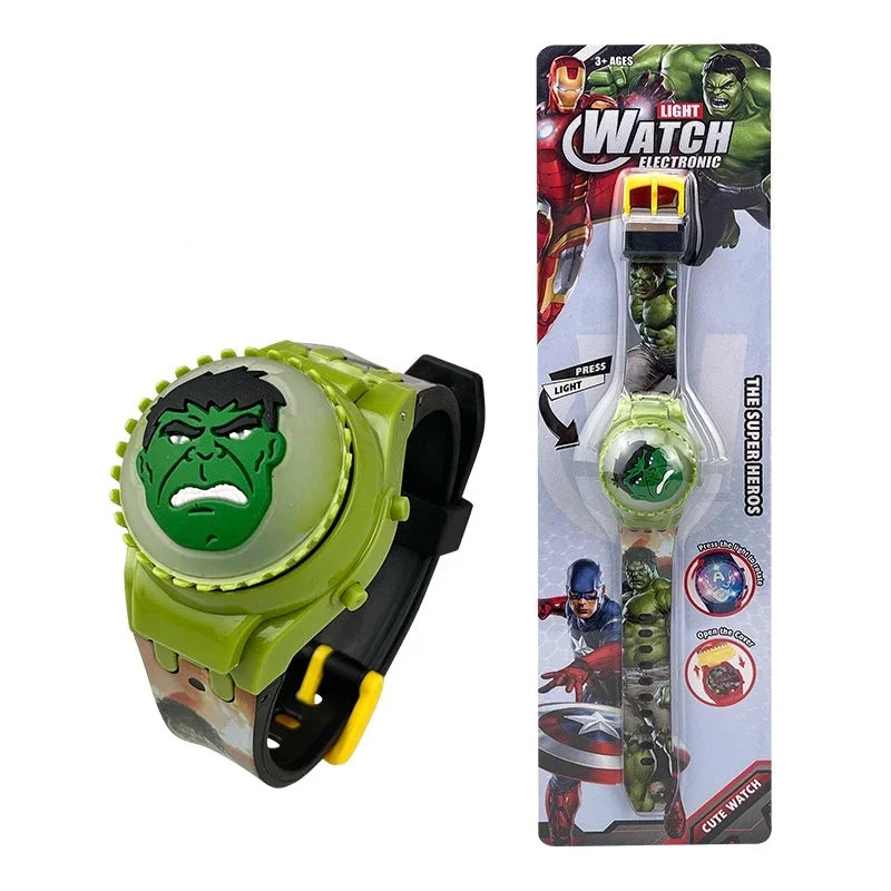 New Spiderman Kids Watches For Boys Cartoon Hello Kitty Stitch Children Rotate Watch with Flash Light Sanrio Girls Toys Clock