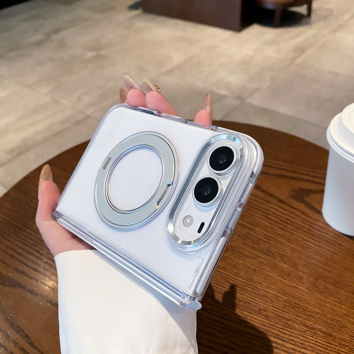 Bicolor 360 Rotating Magnetic Kickstand Case for iPhone Ultra 18 Fold Wide Metal Lens Shockproof Central Axis Protection Cover