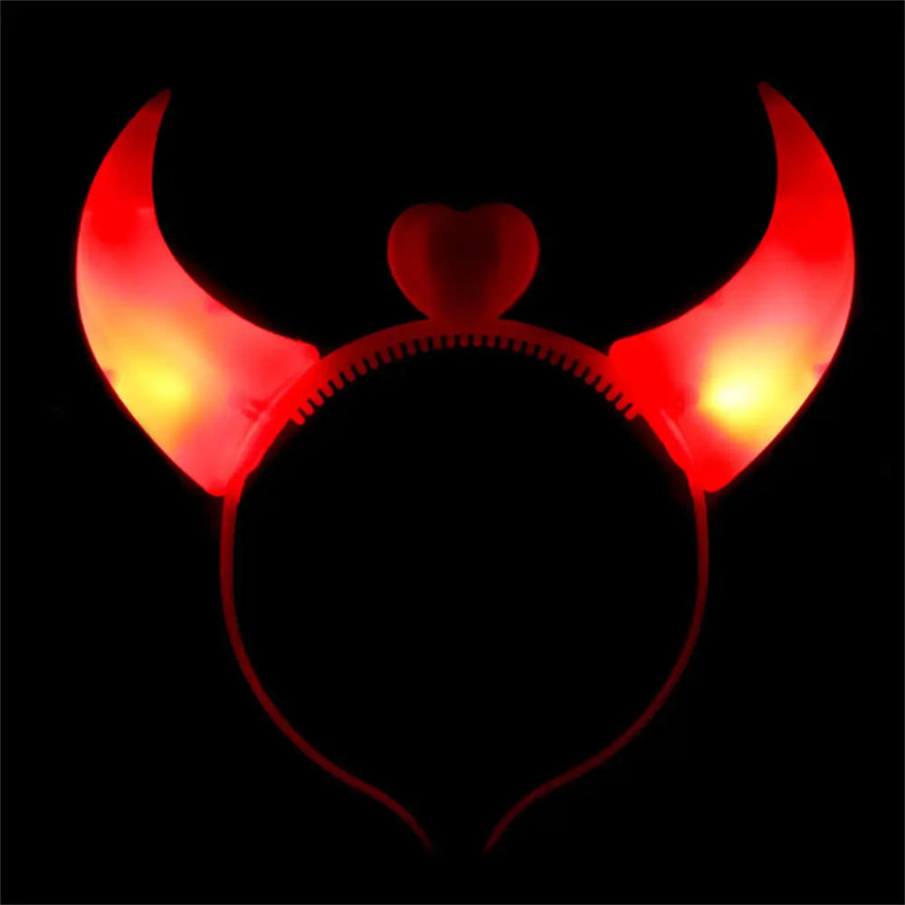 Led Funny Devil Horn Light Up Head Band Hair Hoops Flashing Horn Children Adults Halloween Christmas Party Decor Headwear