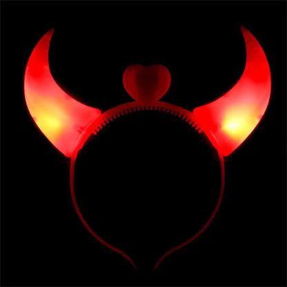 Led Funny Devil Horn Light Up Head Band Hair Hoops Flashing Horn Children Adults Halloween Christmas Party Decor Headwear
