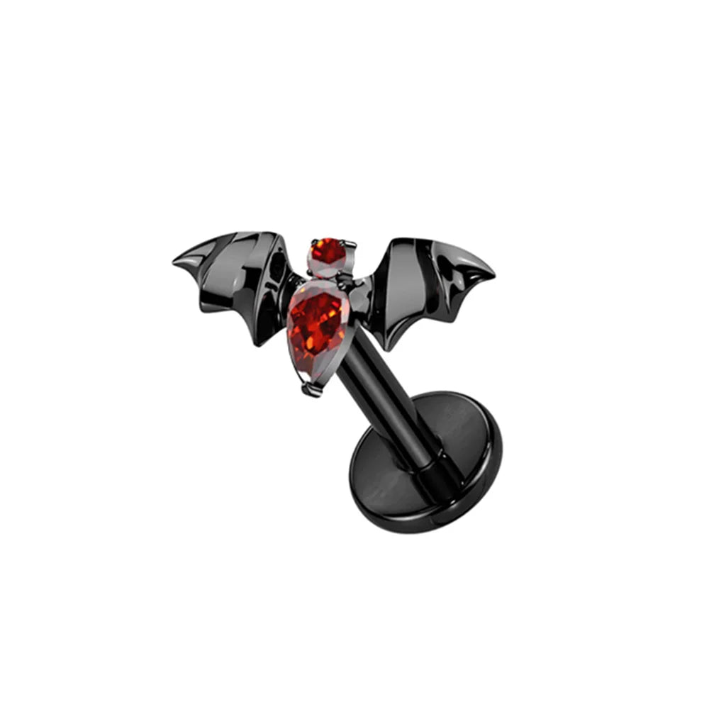 PUTITUP F136 Titanium Halloween Bat Earrings Vampire Style Inlaid Zirconia Gothic Ear Bone Lip Stud Body Piercing Jewellery