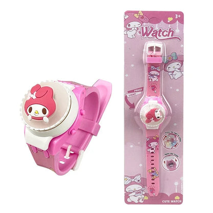 New Spiderman Kids Watches For Boys Cartoon Hello Kitty Stitch Children Rotate Watch with Flash Light Sanrio Girls Toys Clock
