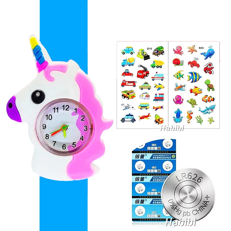 Boys Girls Watches Baby Kindergarten Party Gift Children Study time Toy Wristwatches Slap Bracelet Clock Cartoon Kids Watches