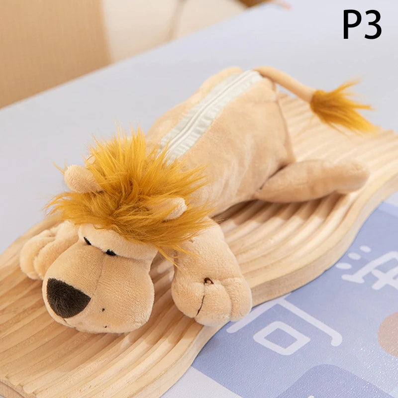 Cartoon Animal Elephant Lion Plush Pen Case For Kid School Season Large Capacity Supplies Stationery Storage Bag For Kid Gift
