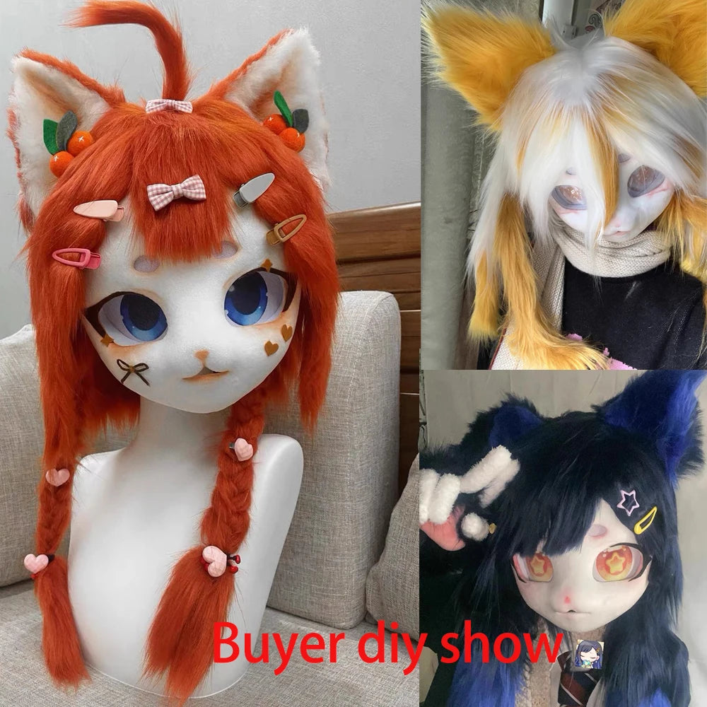 Kigurumi Base Beast Head Skull Mask Cosplay Fursuit Animal Cat Skull DIY Thicken Plastic Masks Carnival Anime Party Costume Prop