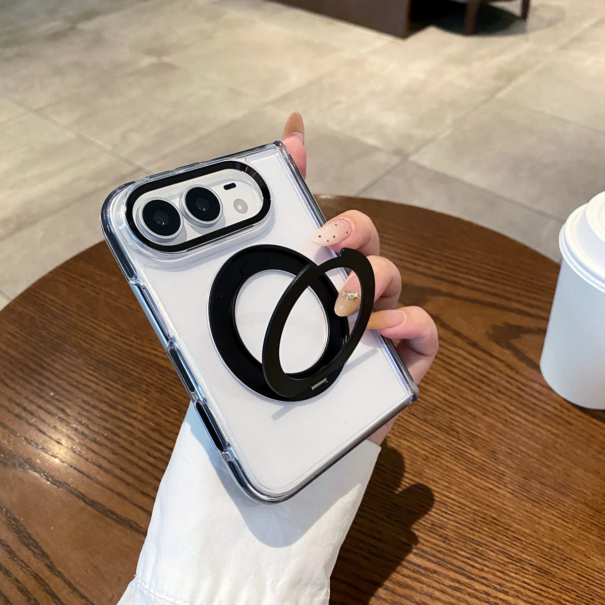 Bicolor 360 Rotating Magnetic Kickstand Case for iPhone Ultra 18 Fold Wide Metal Lens Shockproof Central Axis Protection Cover