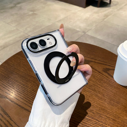 Bicolor 360 Rotating Magnetic Kickstand Case for iPhone Ultra 18 Fold Wide Metal Lens Shockproof Central Axis Protection Cover