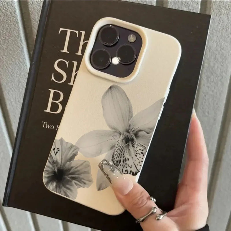 Black & White Floral Pattern Phone Case For iPhone 17 16 15 14 Pro Max 12 11 13 16 Plus Lichee Pattern Soft TPU Cover