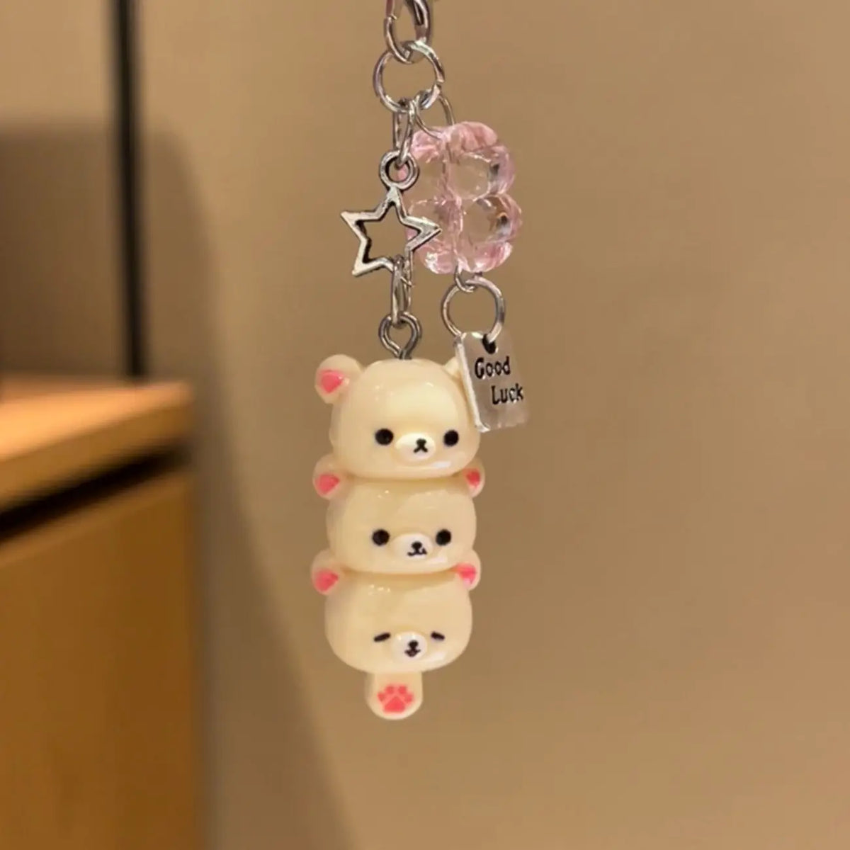 Cute Bear Phone Charms Pendant Kawaii Anime Keychain Accessories for Keys Schoolbag IPhone17 Pro Max Airpods Ins Korean Style