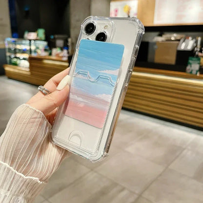 Transparent Card Holder Bag Case For iPhone 17 18 16 15 14 13 12 11 Pro Max Slot Wallet Back Cover For iPhone Shockproof Case
