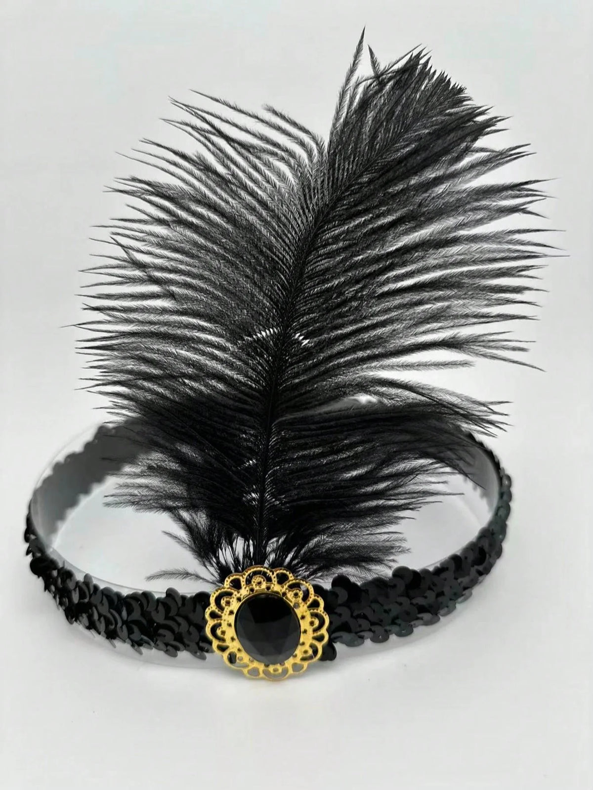 1920s Flapper Headband Feather Headpiece Sequin Headband with Gem for Gatsby Party Halloween Costume Accessory