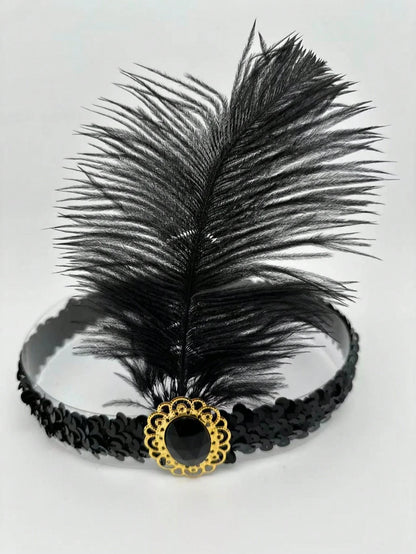 1920s Flapper Headband Feather Headpiece Sequin Headband with Gem for Gatsby Party Halloween Costume Accessory