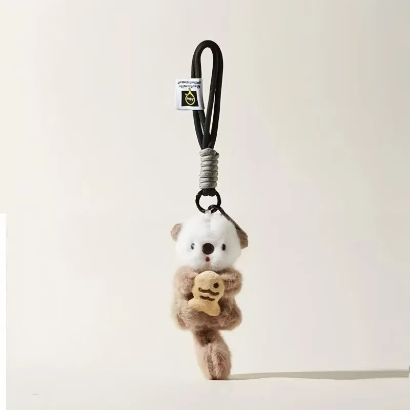 ZAKOL Cute Otters Holding Fish Plush Pendant Keychain Backpack Keyrings Pendant Bag Key Wallet Pendant Wholesale