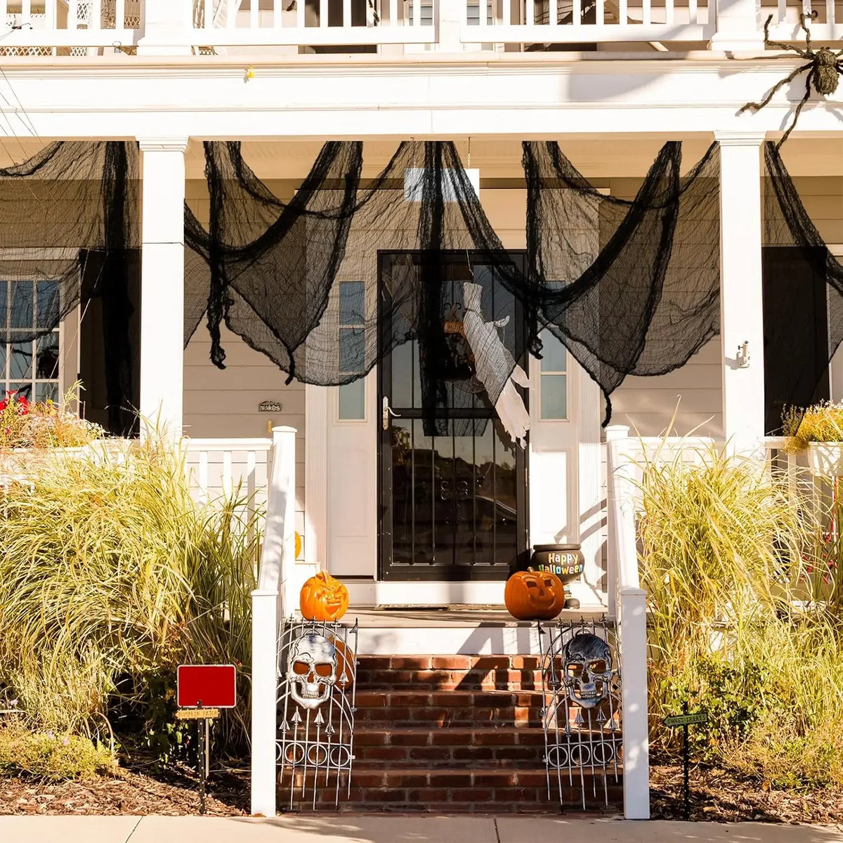 Spooky Halloween Fabric Decor -  Terror Gauze for Outdoor Scenes, Haunted Porch & Window Dressings