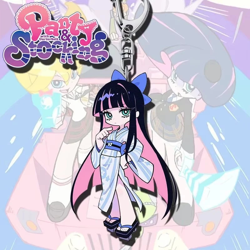 Fashion Panty & Stocking with Garterbelt Anime KeyChain Men Key Chain for WomenKawaii Figure Acrylic Keyring Pendant Gifts