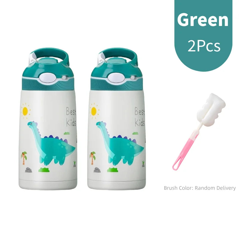 400ML  Kids Water Bottle Cartoon Animal Thermos Mug Baby Duck Billed Straw 316 Stainless Steel Vacuum Flasks Thermos Bottle
