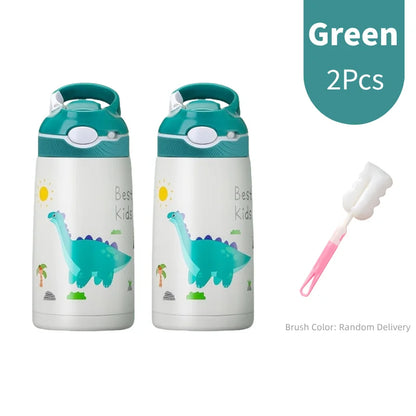 400ML  Kids Water Bottle Cartoon Animal Thermos Mug Baby Duck Billed Straw 316 Stainless Steel Vacuum Flasks Thermos Bottle