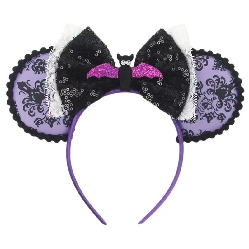 Disney leather Bat Bows Mickey Mouse Ear Headband for Adults Halloween Headwear Women Girls Cosplay Ghost Party Hair Accessories