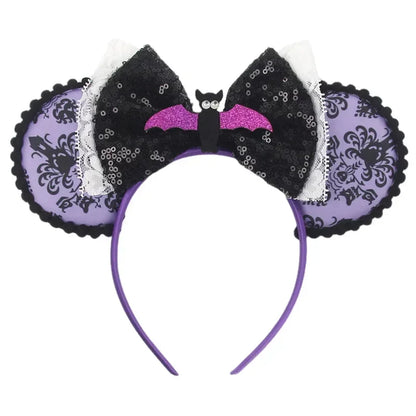Disney leather Bat Bows Mickey Mouse Ear Headband for Adults Halloween Headwear Women Girls Cosplay Ghost Party Hair Accessories