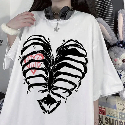 Women's T-shirt Harajuku Y2K Top Harajuku Retro Korean Style Black Demon Punk Gothic Anime Print Slim Fit Thin T-Shirt Clothes