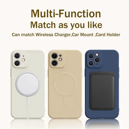 For Magsafe Magnetic Wireless Charge Case for IPhone 15 16 14 13 12 11 Pro Max Mini XR XS Plus Soft Liquid Silicone Strap Cover