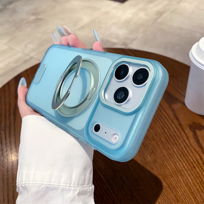 Luxury 360 Rotating Magnetic Stain-resistant Case For iPhone 17 18 Pro Max Shockproof TPU Hybrid PC For Magsafe Stand Cover