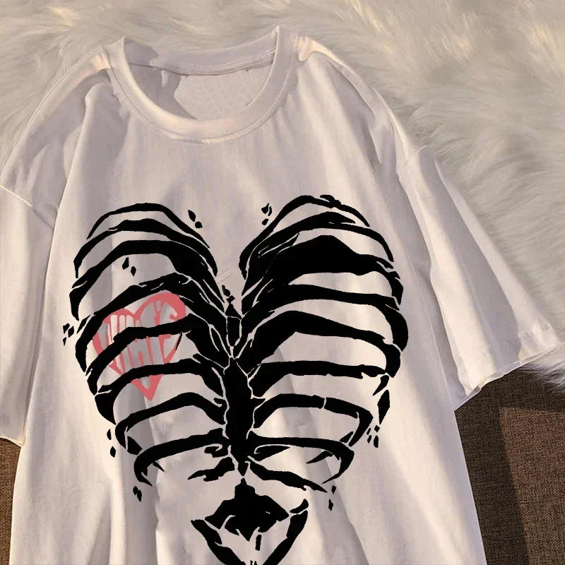 Women's T-shirt Harajuku Y2K Top Harajuku Retro Korean Style Black Demon Punk Gothic Anime Print Slim Fit Thin T-Shirt Clothes