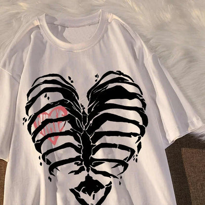 Women's T-shirt Harajuku Y2K Top Harajuku Retro Korean Style Black Demon Punk Gothic Anime Print Slim Fit Thin T-Shirt Clothes