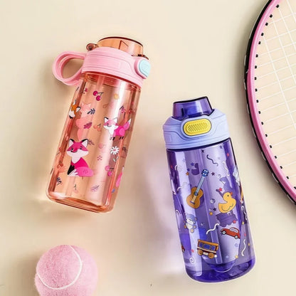 550ml Kids Cartoon Animal Water Bottle with Safety Lock Portable Leak-proof Straw Cup for Outdoor Camping Travel