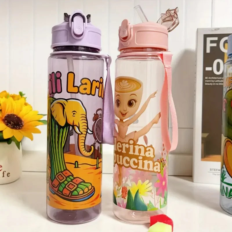 750ML Italian Brainrot Water Bottle Outdoor Drinking Cartoon Sports Cups Tung Tung Tung Sahur Tralalero Tralala Christmas Gifts