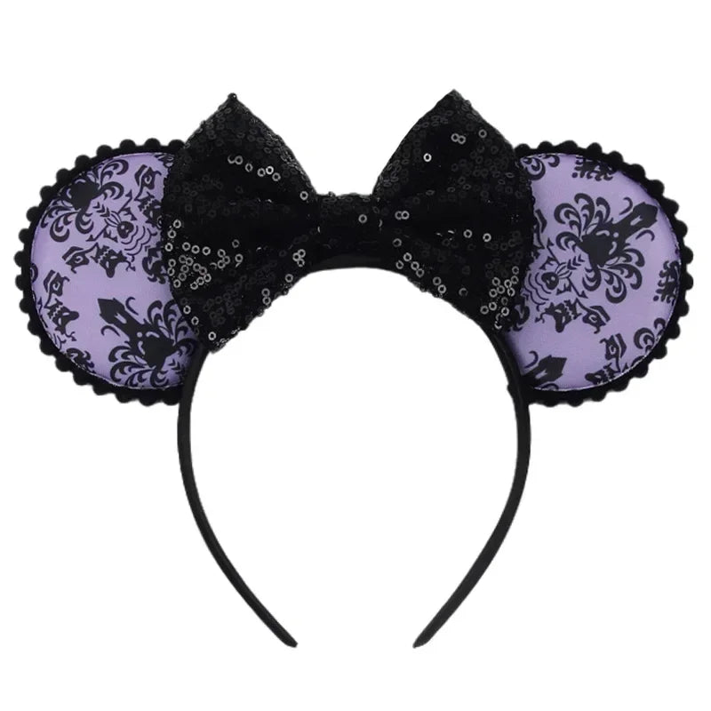Disney leather Bat Bows Mickey Mouse Ear Headband for Adults Halloween Headwear Women Girls Cosplay Ghost Party Hair Accessories