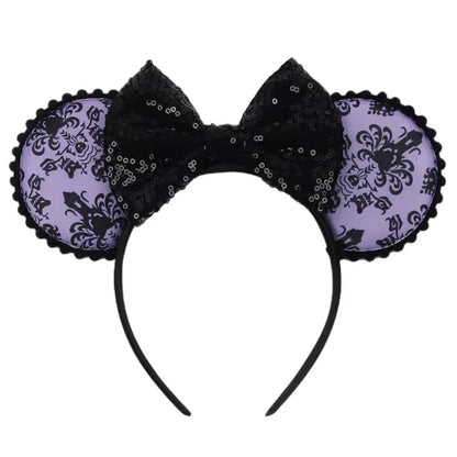 Disney leather Bat Bows Mickey Mouse Ear Headband for Adults Halloween Headwear Women Girls Cosplay Ghost Party Hair Accessories