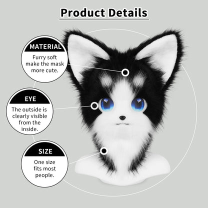 Animal Furry Fursuit Head Mask Plush Cat Fox Mask Costume Props for Halloween Cosplay Party