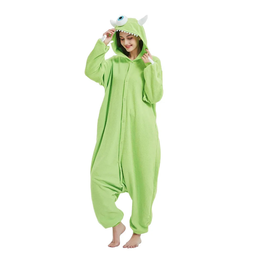 Polar Fleece Sullivan Mike Wazowski Monster Kigurumi Adults Cartoon Onesie Pyjama Costumes For Halloween Carnival Cosplay Party