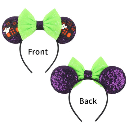 2026Latest Mickey Minnie Ear Headband Sequin Bows For Girl Adult Kids Halloween Party Cosplay Hair Accessories Princess Hairband