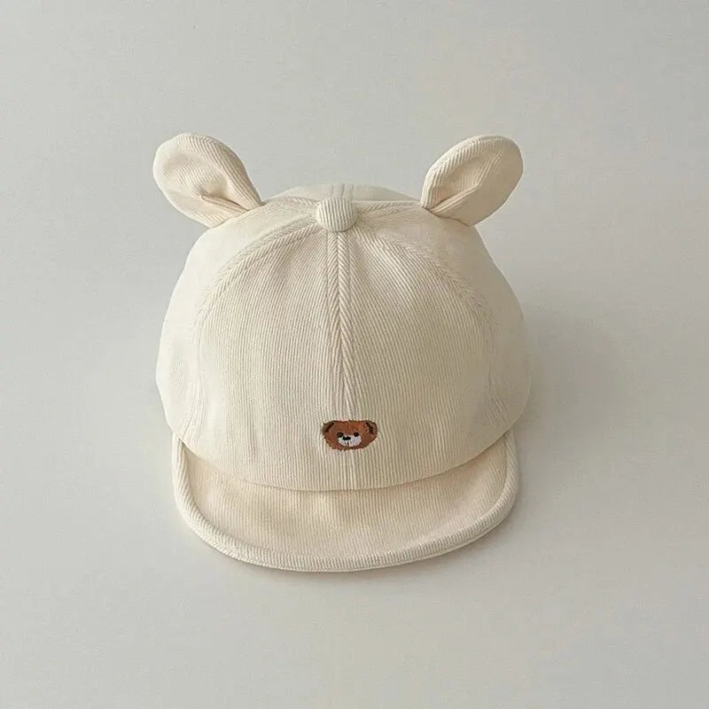 Cartoon Bear Baby Baseball Hat with Ears Cute Solid Color Infant Peaked Cap Kawaii Spring Summer Kids Cotton Sun Hats