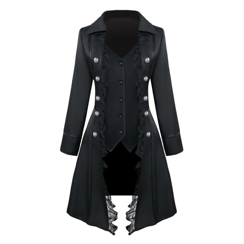 2022 New Vintage Women Medieval Steampunk Pirate Cosplay Costumes Lace Trim Single Breast Jacket Coat Victorian Gothic Clothing