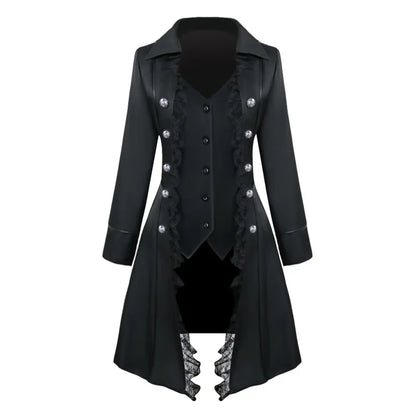 2022 New Vintage Women Medieval Steampunk Pirate Cosplay Costumes Lace Trim Single Breast Jacket Coat Victorian Gothic Clothing