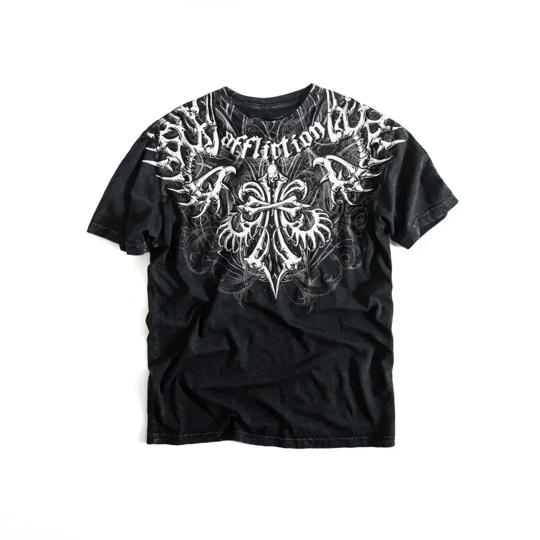 American New Retro Trend Printed Long Sleeve 90s Street Hip-Hop Harajuku T-shirt Men Fashion Gothic Casual Pure Cotton Loose Top