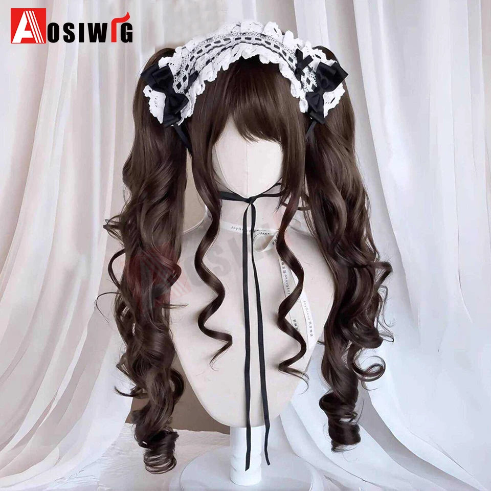 Synthetic Princess Cut Double Ponytail Lolita Wig with Bangs Girl Ombre Blonde Brown White Gray Cosplay Halloween Harajuku Wig
