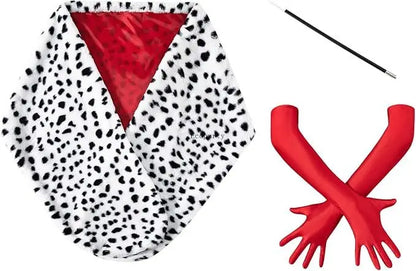 3 Pcs Women Halloween Deville Coat Costume Dalmatian Shawl Scarf Cosplay Accessories Halloween Costume 1920s 1950s Costume Set