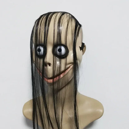 Halloween Horror with Long Hair Cosplay Female Ghost Mask Roleplay MO Masks Funny Mask V-shaped Mouth Mask Party Tricky Toys