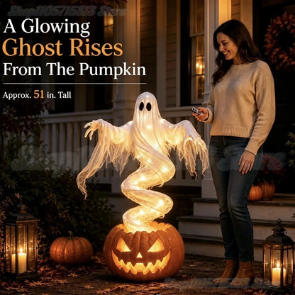 Swirling Ghost Pumpkin Yard Lamp,LED Halloween Floor Garden Light  | Lighted Outdoor Ghost Pumpkin Decor for Halloween