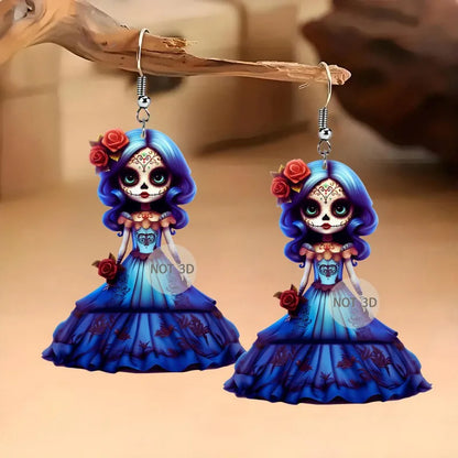 2025 million Halloween Acrylic 2D Gothic Doll Earrings, Unique Fashion Gifts for Girls Accessories
