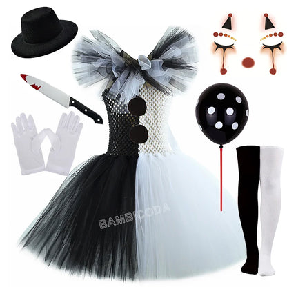 The Clown Costume Terrifier Art Girl Black White Fancy Tutu Dress Horror Joker Dress for Girls Halloween Carnival Party Costumes