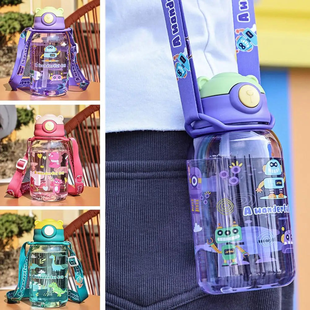 Cute Kids Water Bottle with Straw Free BPA Leakproof Outdoor Portable Children's Cups School Water Bottle for Children