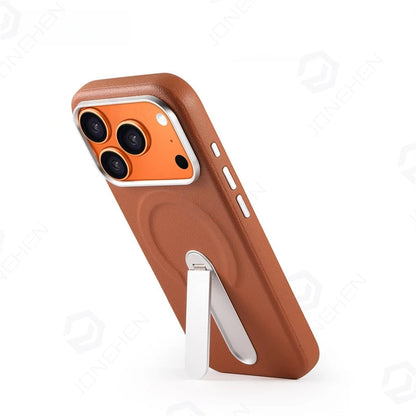 Magnetic Retro Leather Stand Holder Case For IPhone 17 16 15 14 13 18 Pro Max Wireless Charge Shockproof Armor Cover For Magsafe