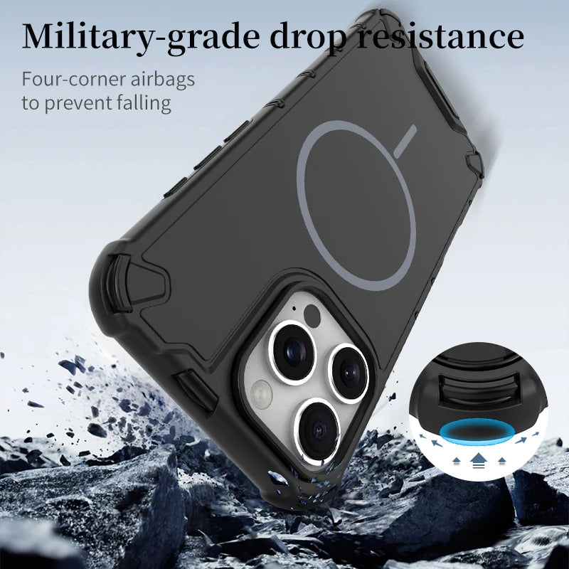 Anti-slip Bumper Armor Magnetic Magsafe Cover For iPhone 16 15 14 13 12 11 17 18 Pro Max 18Pro Military Shockproof Phone Case