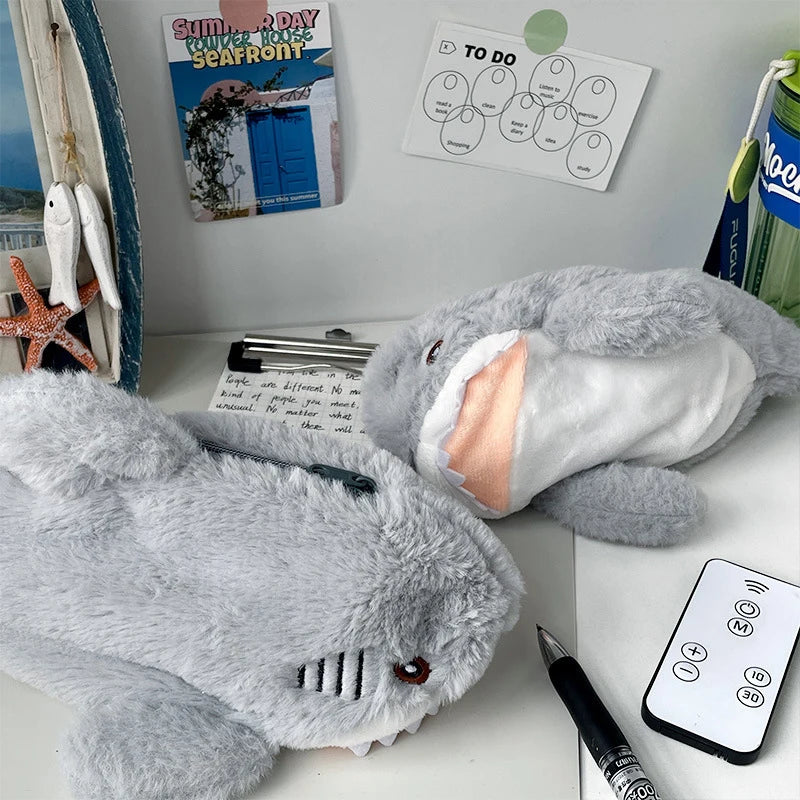 1PC Large Capacity Pen Pouch Stationery Storage Box Cute Plush Ocean Shark Pencil Case Portable Cosmetic Bag School Office Supplies
